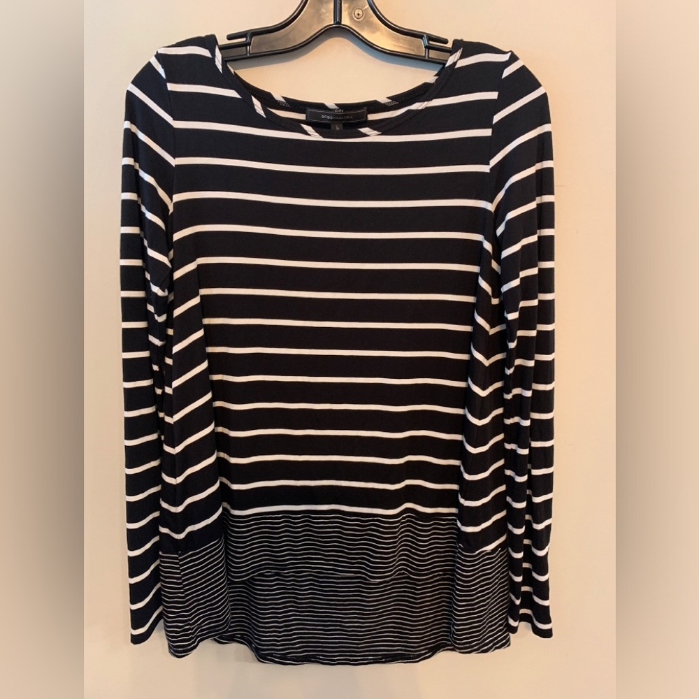 BCBGMaxAzria Navy and White Striped Top